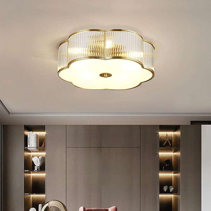 MIXL - Modern Floral Flush Mount Ceiling Light,Art Deco Brass Ceiling Light,Gold Scalloped Light Fixture,Frosted Glass Ceiling Lamp for Hallway Bedroom Dining Room and Kitchen - Image 6