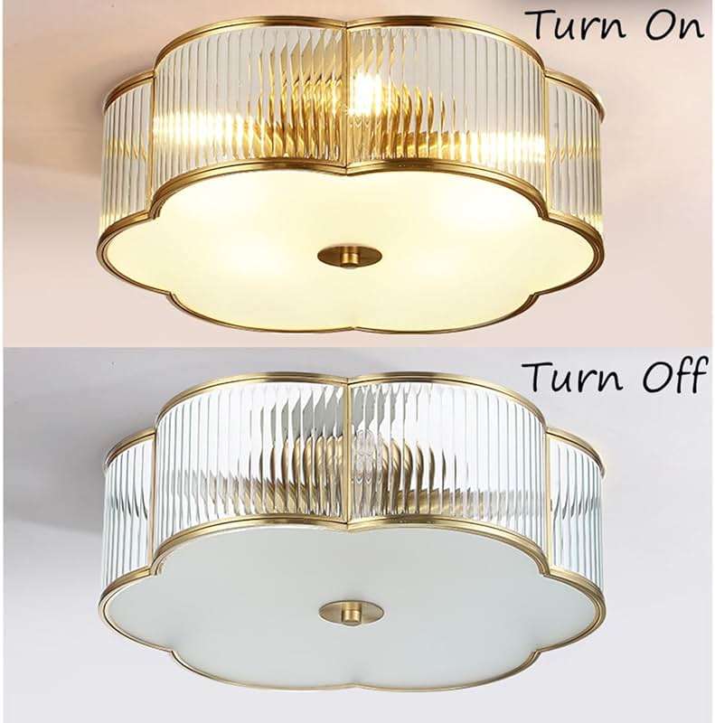 MIXL - Modern Floral Flush Mount Ceiling Light,Art Deco Brass Ceiling Light,Gold Scalloped Light Fixture,Frosted Glass Ceiling Lamp for Hallway Bedroom Dining Room and Kitchen - Image 7