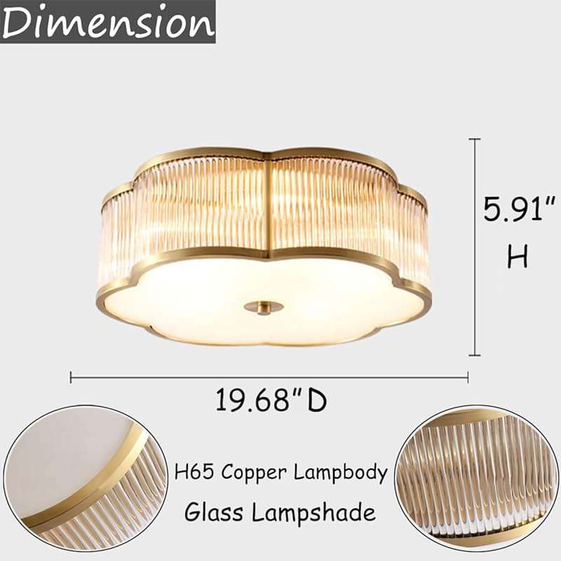 MIXL - Modern Floral Flush Mount Ceiling Light,Art Deco Brass Ceiling Light,Gold Scalloped Light Fixture,Frosted Glass Ceiling Lamp for Hallway Bedroom Dining Room and Kitchen - Image 9