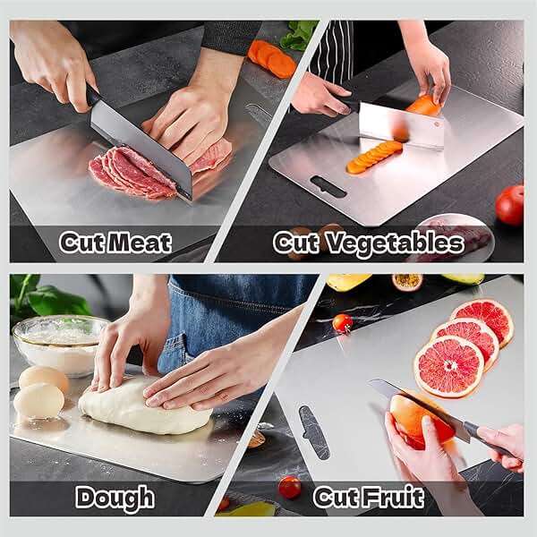 Titanium Cutting Board Set of 3,100% Pure Titanium Cutting Boards for Kitchen, Double Sided Food-Grade Chopping Board for Cutting Meat Vegetable Fruit, Dishwasher Safe - Image 4