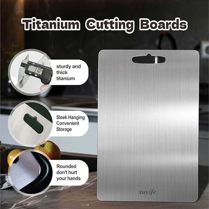 Titanium Cutting Board Set of 3,100% Pure Titanium Cutting Boards for Kitchen, Double Sided Food-Grade Chopping Board for Cutting Meat Vegetable Fruit, Dishwasher Safe - Image 5