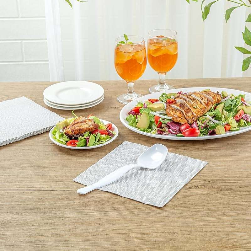 Restaurantware-Cater Tek 8 Inch Serving Spoons, 10 Disposable Spoons For Catering - Ergonomic Handle, Heavy-Duty, White Plastic Food Spoon, Elegant, For Weddings, Buffets, Or Catering Events - Image 2