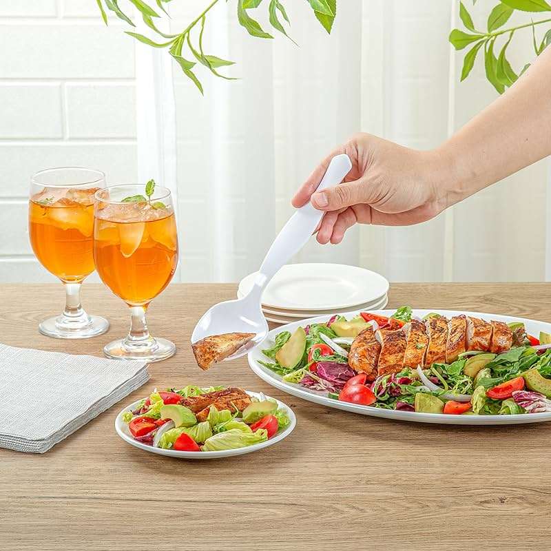 Restaurantware-Cater Tek 8 Inch Serving Spoons, 10 Disposable Spoons For Catering - Ergonomic Handle, Heavy-Duty, White Plastic Food Spoon, Elegant, For Weddings, Buffets, Or Catering Events - Image 5