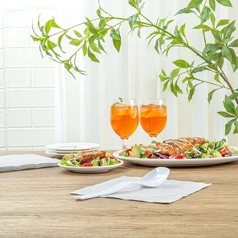 Restaurantware-Cater Tek 8 Inch Serving Spoons, 10 Disposable Spoons For Catering - Ergonomic Handle, Heavy-Duty, White Plastic Food Spoon, Elegant, For Weddings, Buffets, Or Catering Events - Image 6
