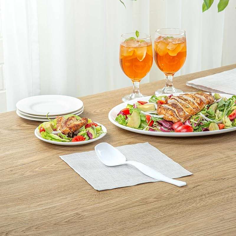 Restaurantware-Cater Tek 8 Inch Serving Spoons, 10 Disposable Spoons For Catering - Ergonomic Handle, Heavy-Duty, White Plastic Food Spoon, Elegant, For Weddings, Buffets, Or Catering Events - Image 8
