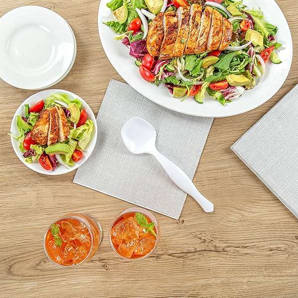 Restaurantware-Cater Tek 8 Inch Serving Spoons, 10 Disposable Spoons For Catering - Ergonomic Handle, Heavy-Duty, White Plastic Food Spoon, Elegant, For Weddings, Buffets, Or Catering Events - Image 9