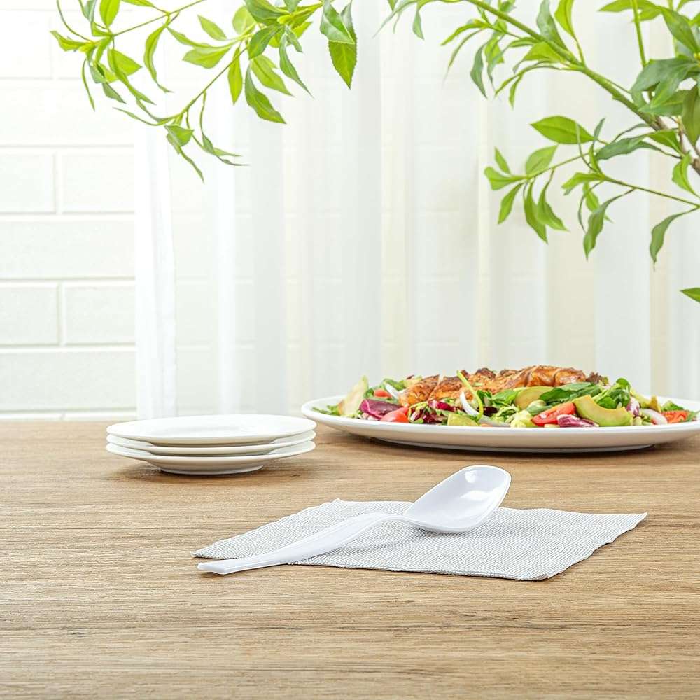 Restaurantware-Cater Tek 8 Inch Serving Spoons, 10 Disposable Spoons For Catering - Ergonomic Handle, Heavy-Duty, White Plastic Food Spoon, Elegant, For Weddings, Buffets, Or Catering Events - Image 10