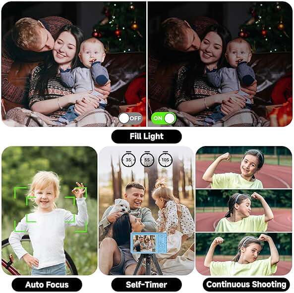 Digital Camera, FHD 4K Digital Camera with 64GB SD Card, 44MP Digital Point and Shoot Camera, 16X Digital Zoom, Anti Shake, 3-LED Fill Lights, Compact Camera for Kids Teen Boys Girls, Blue - Image 4