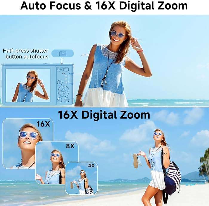 Digital Camera, FHD 4K Digital Camera with 64GB SD Card, 44MP Digital Point and Shoot Camera, 16X Digital Zoom, Anti Shake, 3-LED Fill Lights, Compact Camera for Kids Teen Boys Girls, Blue - Image 5