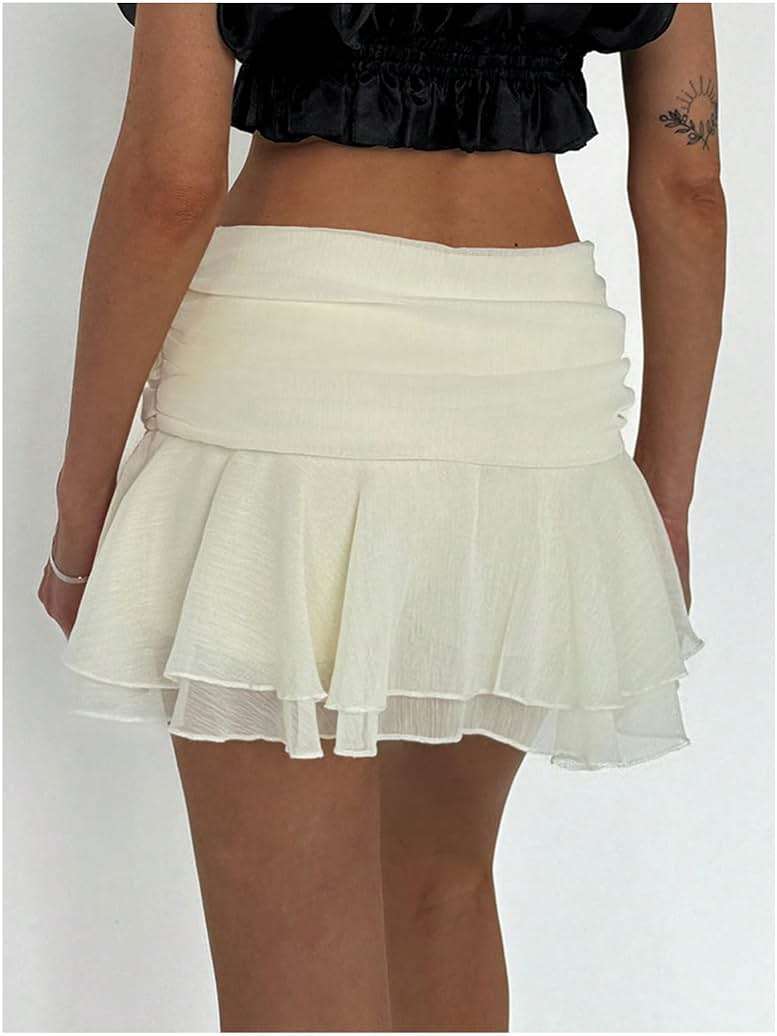 MakeMeChic Women's Cute Mini Skirt Tiered Layer Ruffle Sheer Flared Rave Party Going Out Skirts - Image 2