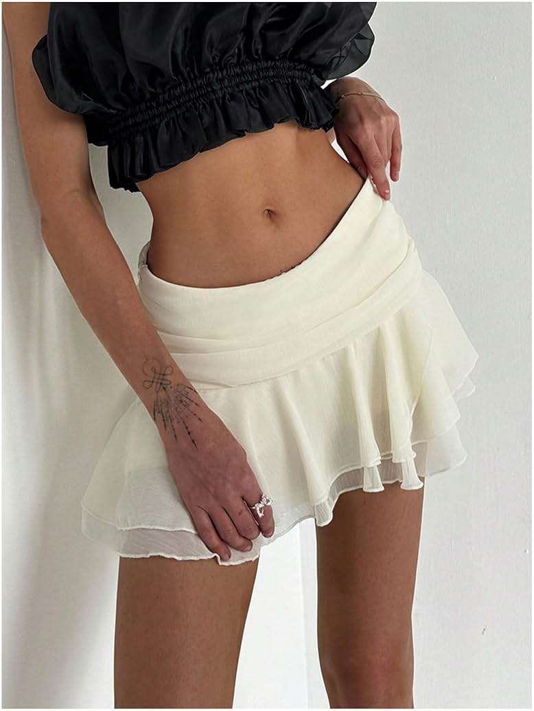 MakeMeChic Women's Cute Mini Skirt Tiered Layer Ruffle Sheer Flared Rave Party Going Out Skirts - Image 3