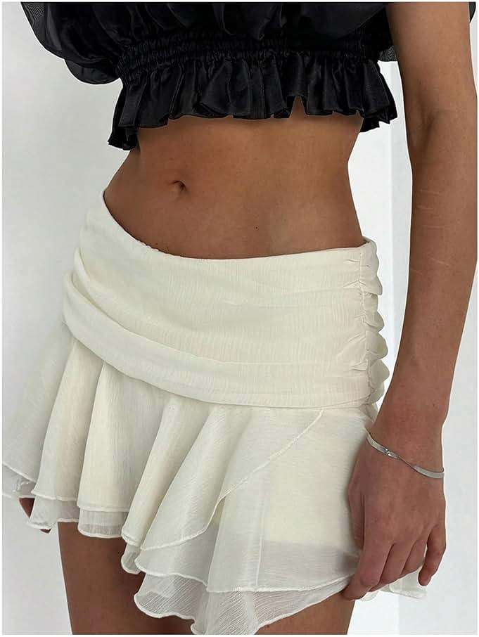 MakeMeChic Women's Cute Mini Skirt Tiered Layer Ruffle Sheer Flared Rave Party Going Out Skirts - Image 4
