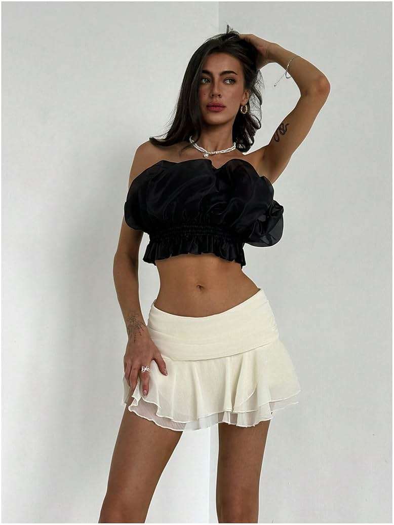 MakeMeChic Women's Cute Mini Skirt Tiered Layer Ruffle Sheer Flared Rave Party Going Out Skirts - Image 6