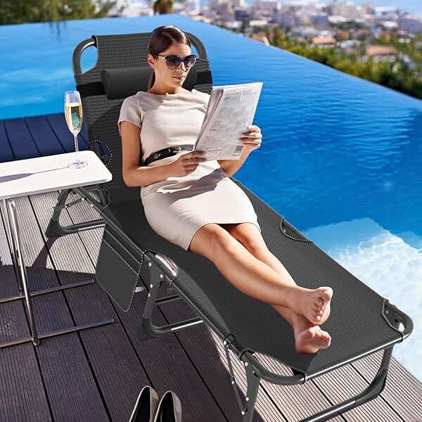 ABORON 3-in-1 Folding Lounge Chair with Padded Cushion, 440LB Heavy-Duty 3-Fold Adjustable Recliner & Guest Bed, No Assembly Portable Chaise Lounge for Patio, Poolside, Office Nap & Camping - Image 2