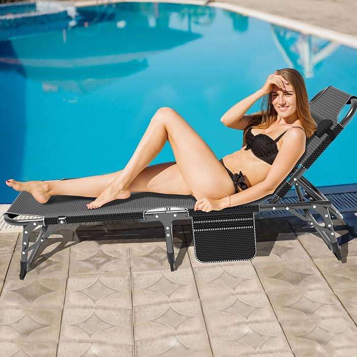 ABORON 3-in-1 Folding Lounge Chair with Padded Cushion, 440LB Heavy-Duty 3-Fold Adjustable Recliner & Guest Bed, No Assembly Portable Chaise Lounge for Patio, Poolside, Office Nap & Camping - Image 6