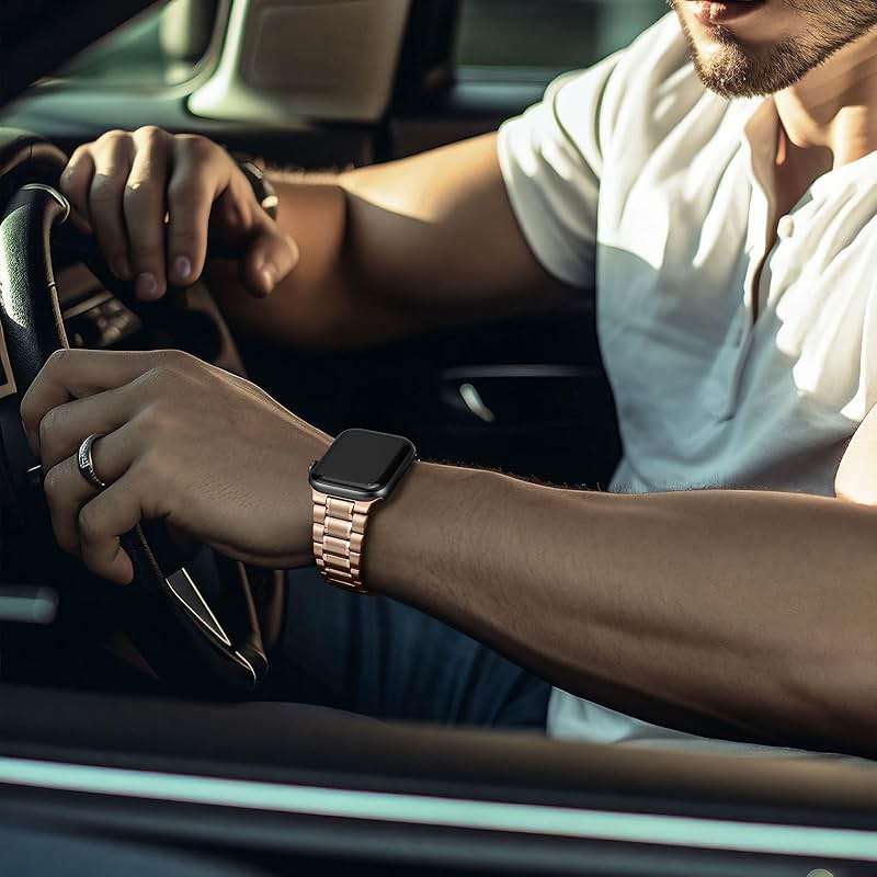HITZEE Metal Bands Compatible with Apple Watch Band 42mm 41mm 40mm 38mm, Stainless Steel Replacement Men/Women Band Strap Compatible for iWatch SE3 2 1 Series 11 10 9 8 7 6 5 4-1, Rose Gold - Image 7