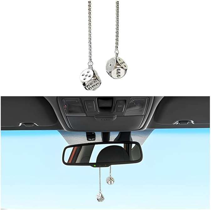 KHGUZ Car Rear View Mirror Pendant, Creative Metal Vehicle Hanging Dice with Dots, Auto Interior Rearview Mirrror Charms Ornament Decoration Accessories, Universal for SUV, Sedan, Truck - Image 1