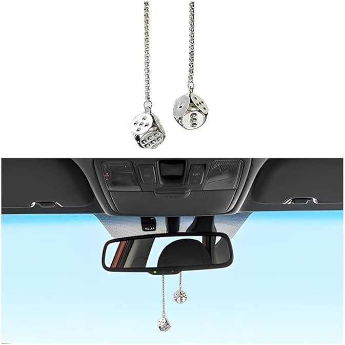 KHGUZ Car Rear View Mirror Pendant, Creative Metal Vehicle Hanging Dice with Dots, Auto Interior Rearview Mirrror Charms Ornament Decoration Accessories, Universal for SUV, Sedan, Truck - Product Image