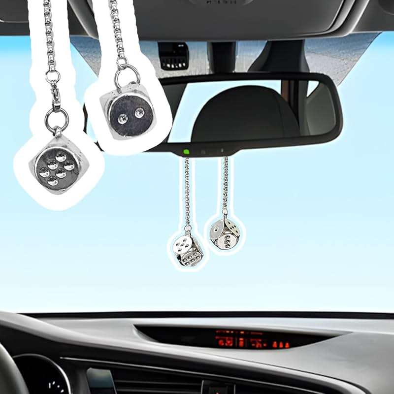 KHGUZ Car Rear View Mirror Pendant, Creative Metal Vehicle Hanging Dice with Dots, Auto Interior Rearview Mirrror Charms Ornament Decoration Accessories, Universal for SUV, Sedan, Truck - Image 5