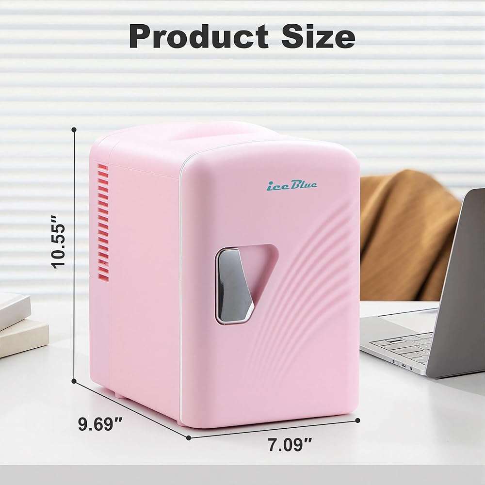 Iceblue Mini Fridge, Retro 4 Liter /6 Cans Mini Skincare Fridge, AC Plug & 12V Car Charger Mini Makeup Fridge, Compact & Portable 4A Cooling Tiny Fridge for Bedroom, Car, Office, Dorm, Gift - Pink - Image 2