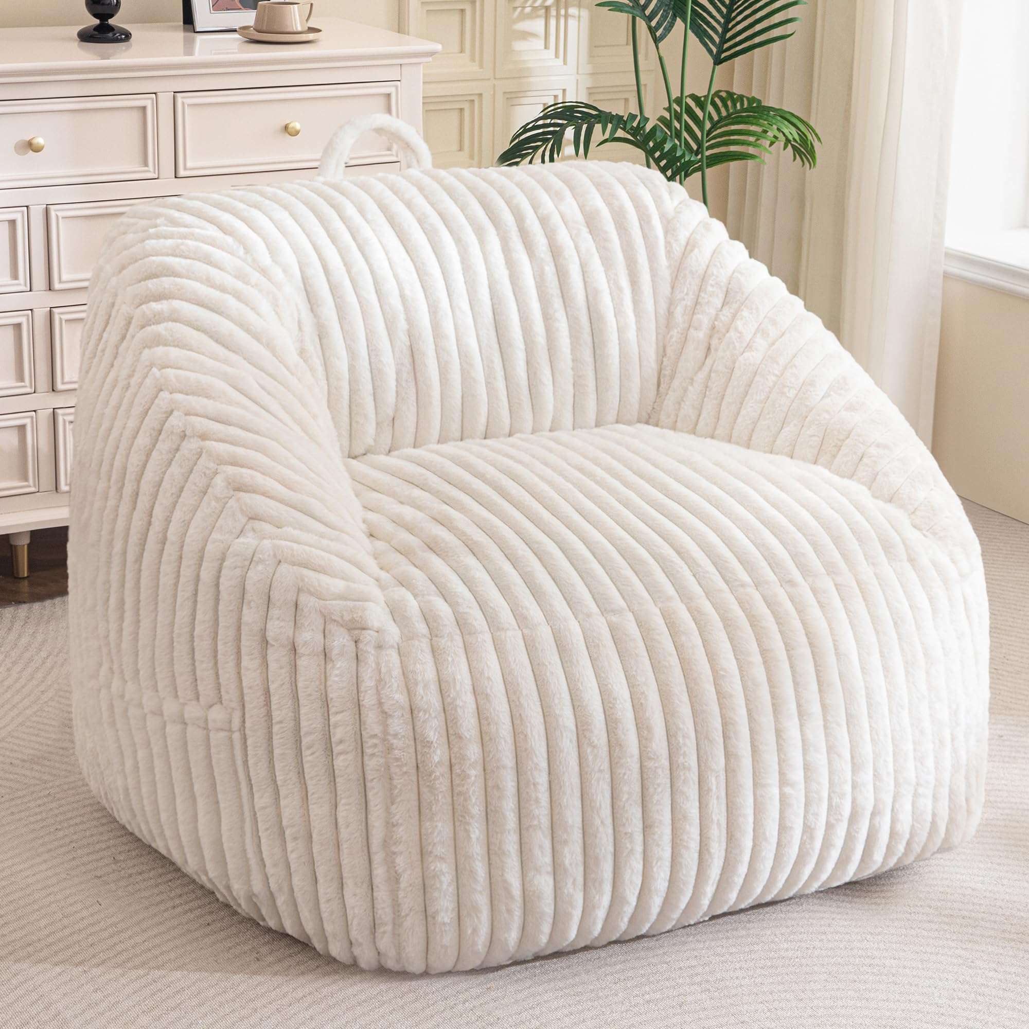 BYBYME Giant Bean Bag Chair for Adults and Kids, Large Comfy Cozy Beanbag, Floor Sofa for Teens, Living Room, Gaming, Reading, Beige - Image 1