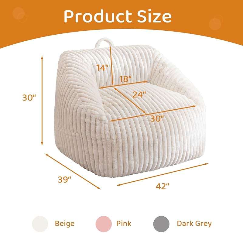 BYBYME Giant Bean Bag Chair for Adults and Kids, Large Comfy Cozy Beanbag, Floor Sofa for Teens, Living Room, Gaming, Reading, Beige - Image 2