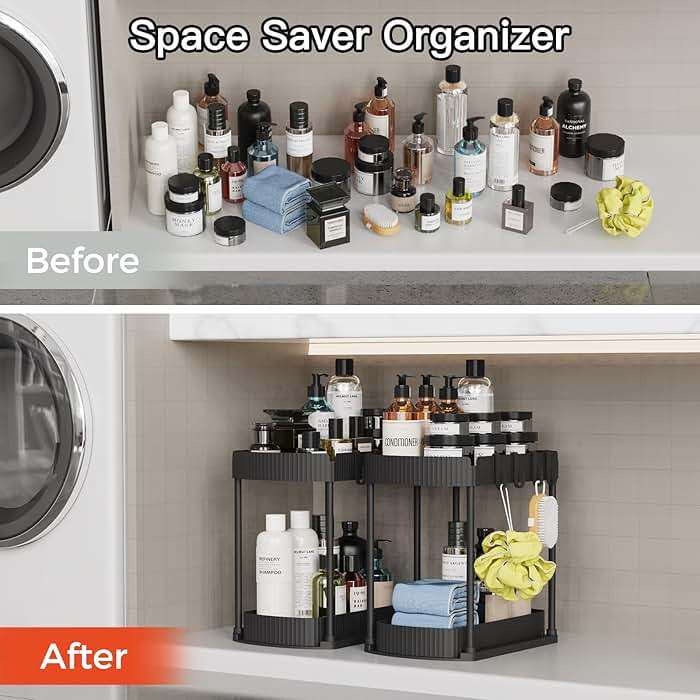 Ukeetap Multi-Purpose Pull-Out Storage Organizers, Under Sink/Cabinet Organizers and Storage for Bathroom & Kitchen, Black, 12.8 Inches, 2 Packs - Image 5