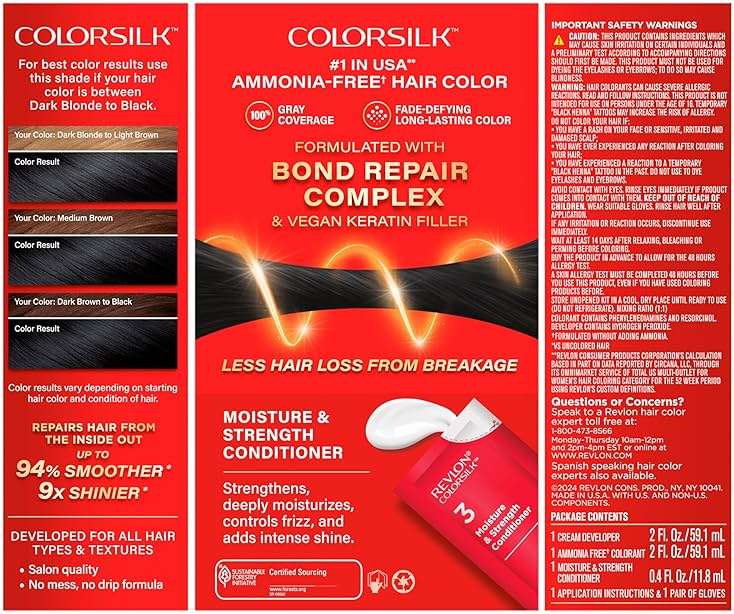 Revlon ColorSilk with Bond Repair Complex, Black Permanent Hair Color, 100% Gray Coverage, Ammonia Free Hair Dye, Vegan Keratin, 10 Black (Pack of 3) - Image 12