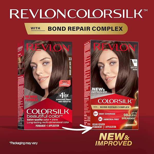 Revlon ColorSilk with Bond Repair Complex, Brown Permanent Hair Color, 100% Gray Coverage, Ammonia Free Hair Dye, Vegan Keratin, 33 Dark Soft Brown (Pack of 3) - Image 2