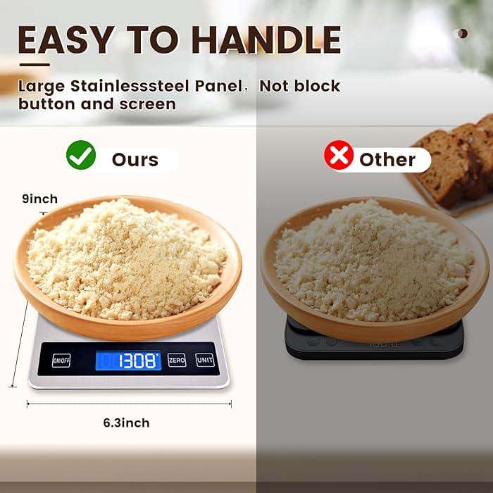 33lb Food Scale, Digital Kitchen Scale Batteries and USB Charging,1g/0.05oz Precise Graduation, Waterproof Stainless Steel with LCD Display Weight Grams and oz for Cooking Baking (Stainless Steel) - Image 2