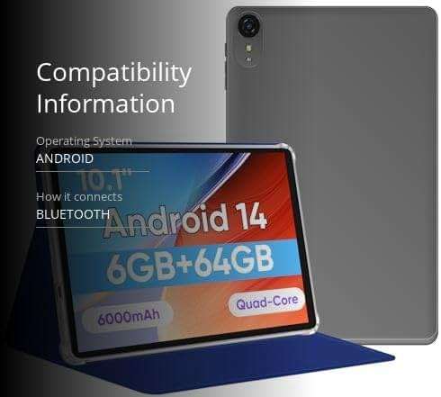 Tablet 10.1 inch, Android 14 Tablets 9(3+6) GB RAM 64GB ROM 1TB Expand, 1280x800 IPS HD Touchscreen,6000mAh Battery, Bluetooth, Dual Camera, GMS, WiFi, Case (Black) - Image 3