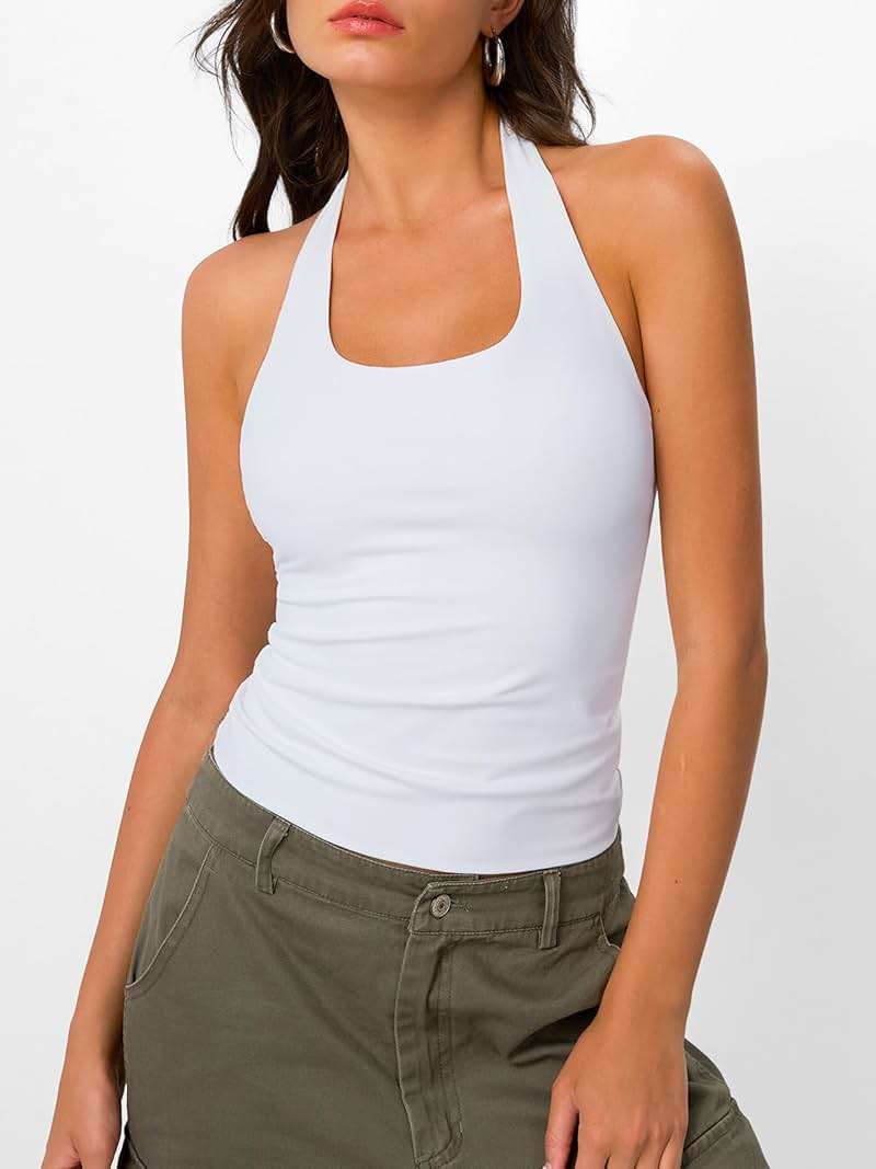 Trendy Queen Halter Tops for Women 2026 Summer Going Out Tops Backless Crop Sleeveless Workout Shirts Cute Y2k Clothes - Image 2