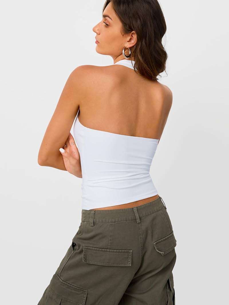 Trendy Queen Halter Tops for Women 2026 Summer Going Out Tops Backless Crop Sleeveless Workout Shirts Cute Y2k Clothes - Image 5