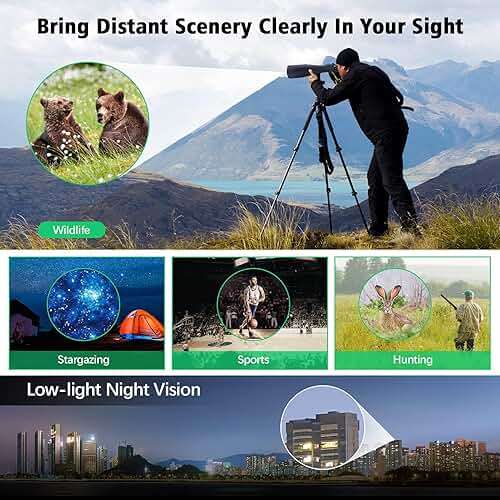 30-260X80 High Power Binoculars for Adults, Outdoor Long Range Binoculars for Birdwatching Hunting Stargazing Travel with Tripod Adapter and Carrying Case (Black, 30-260X80) - Image 5