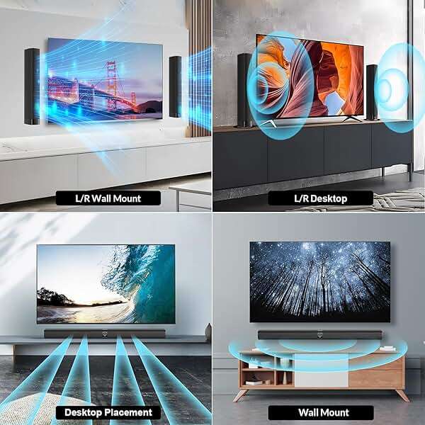 Assistrust Sound Bar for Smart TV, Soundbar with Bluetooth/ARC/Opt/AUX Connect, Auto Volume Boost, 3 Equalizer Modes, 2 in 1 Detachable Soundbar for TV/PC/Gaming/Projectors - Image 3