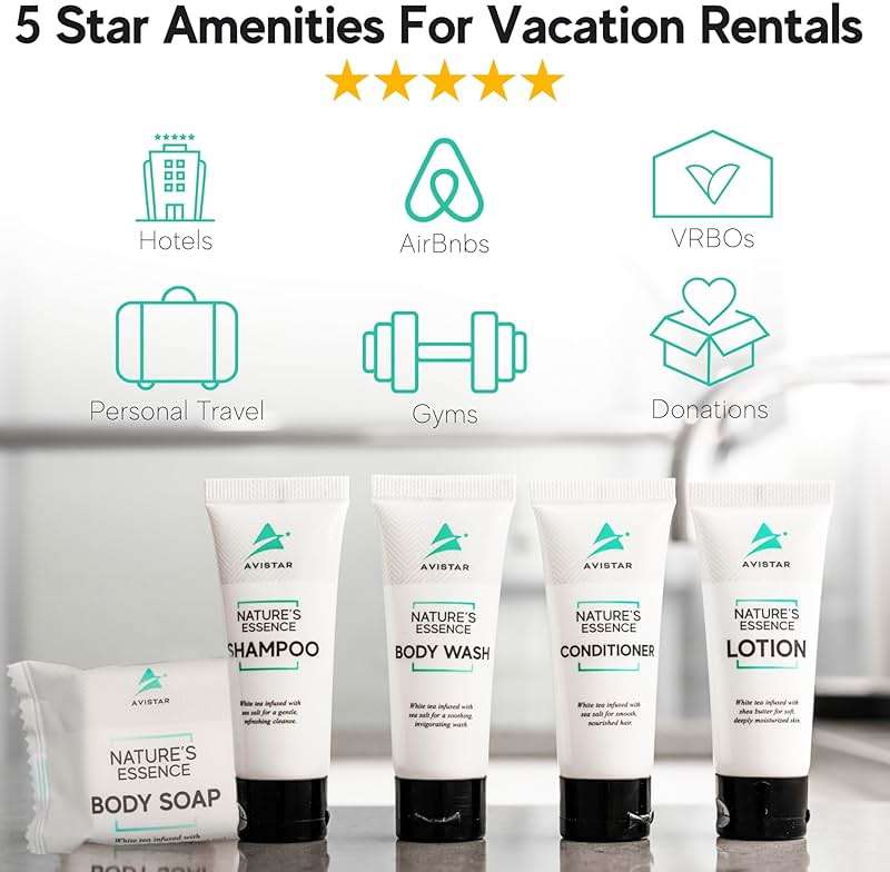 5 Piece Hotel Soap & Bulk Toiletries - Travel Essentials for Hosts & Guests - Hotel Shampoo & Conditioner Supplies for Guest, Hotel Toiletries Bulk Set, Mini Bulk Travel Size Toiletries, Air BnB - Image 2