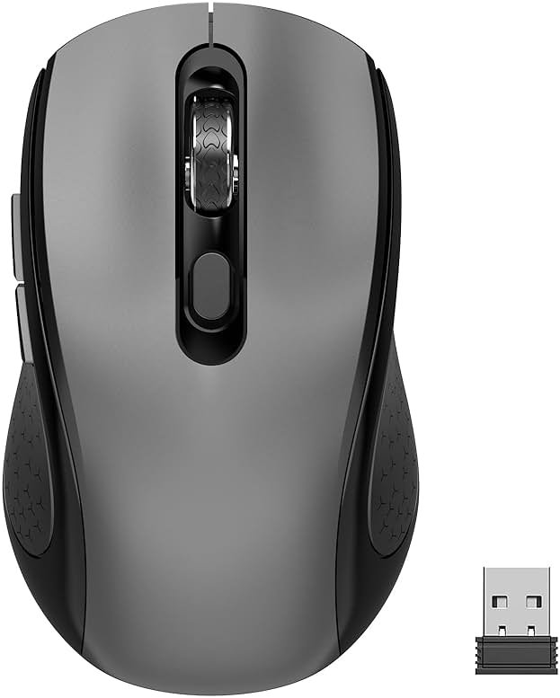 Wireless Mouse with Side Buttons, 2400 DPI, Anti Slip Scroll Wheel, Suitable for Laptops, PCs, Chromebook, Mac, MacBook, Mouse With USB Nano Receiver, 6-Button Wireless Computer Mouse - Gray - Product Image