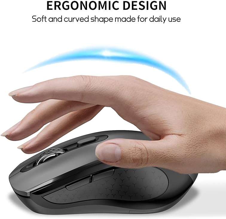 Wireless Mouse with Side Buttons, 2400 DPI, Anti Slip Scroll Wheel, Suitable for Laptops, PCs, Chromebook, Mac, MacBook, Mouse With USB Nano Receiver, 6-Button Wireless Computer Mouse - Gray - Image 5