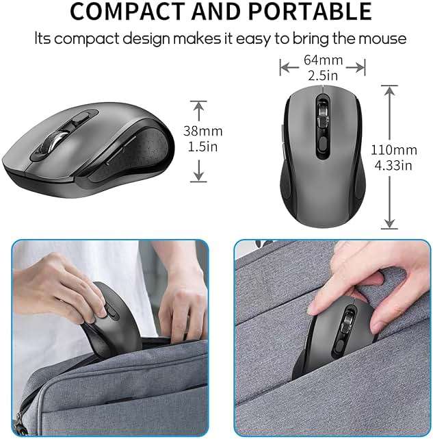 Wireless Mouse with Side Buttons, 2400 DPI, Anti Slip Scroll Wheel, Suitable for Laptops, PCs, Chromebook, Mac, MacBook, Mouse With USB Nano Receiver, 6-Button Wireless Computer Mouse - Gray - Image 6