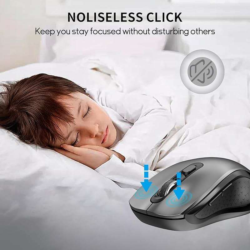 Wireless Mouse with Side Buttons, 2400 DPI, Anti Slip Scroll Wheel, Suitable for Laptops, PCs, Chromebook, Mac, MacBook, Mouse With USB Nano Receiver, 6-Button Wireless Computer Mouse - Gray - Image 8
