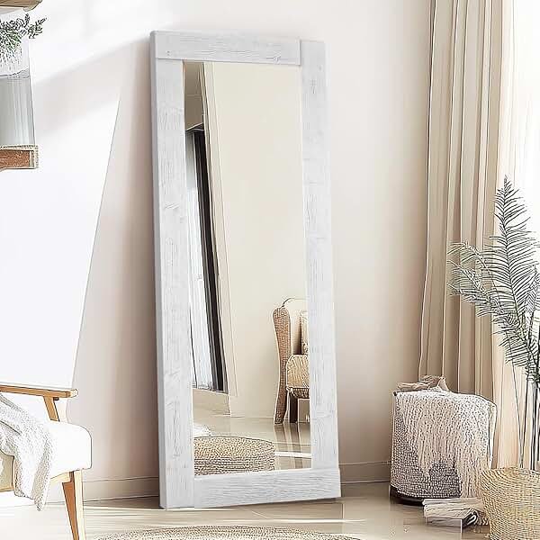 ABSWHLM Full Length Mirror 65"x24" – Solid Wood Frame, HD Tempered Glass, Wall Mounted & Leaning, Rustic Modern Decor for Bedroom, Living Room, Entryway, White - Product Image