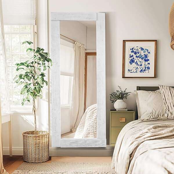 ABSWHLM Full Length Mirror 65"x24" – Solid Wood Frame, HD Tempered Glass, Wall Mounted & Leaning, Rustic Modern Decor for Bedroom, Living Room, Entryway, White - Image 7