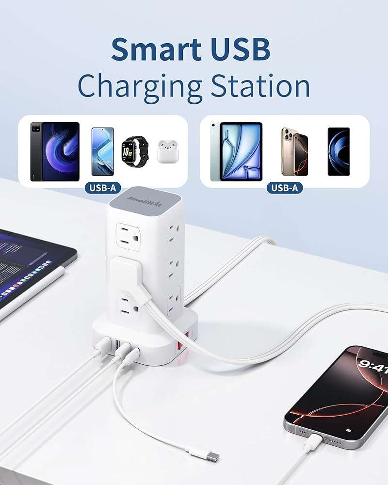 Extension Cord with Multiple Outlets, SMALLRT Flat Plug Surge Protector Power Strip Tower with USB 12 AC Outlets, 6.5FT Ultra Thin Extension Cord Outlet Extender for Home Office, Overload Protection - Image 7