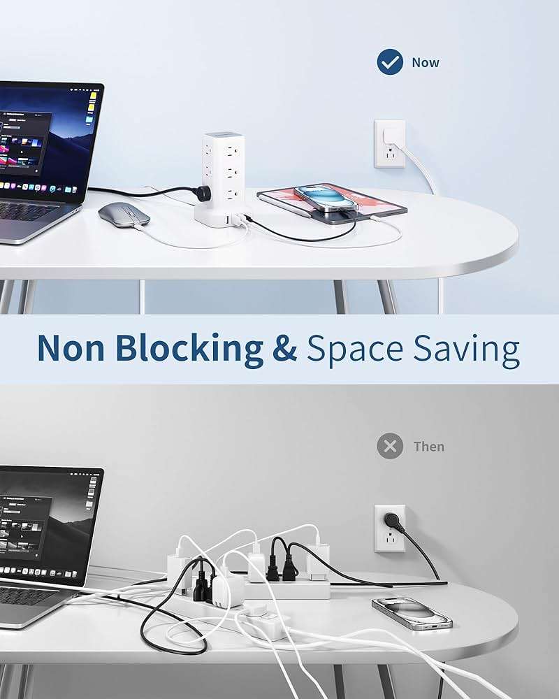 Extension Cord with Multiple Outlets, SMALLRT Flat Plug Surge Protector Power Strip Tower with USB 12 AC Outlets, 6.5FT Ultra Thin Extension Cord Outlet Extender for Home Office, Overload Protection - Image 8