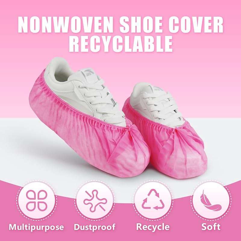 Disposable non-woven striped shoe covers (100 pcs - 50 pairs) durable, breathable, moisture-proof, thickened, odourless, simple and stylish design, suitable for men's size and women's size (Pink.) - Image 6