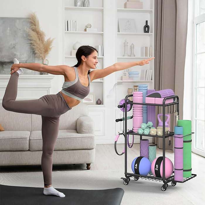 Multi-Functional Home Gym Storage Rack - Yoga Mat Storage Rack, Dumbbell Weight Rack & Workout Equipment Storage with Heavy-Duty Steel Construction for Gym Fitness Organizer - Image 2