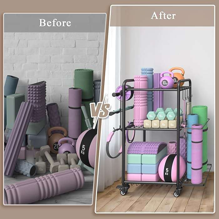 Multi-Functional Home Gym Storage Rack - Yoga Mat Storage Rack, Dumbbell Weight Rack & Workout Equipment Storage with Heavy-Duty Steel Construction for Gym Fitness Organizer - Image 7