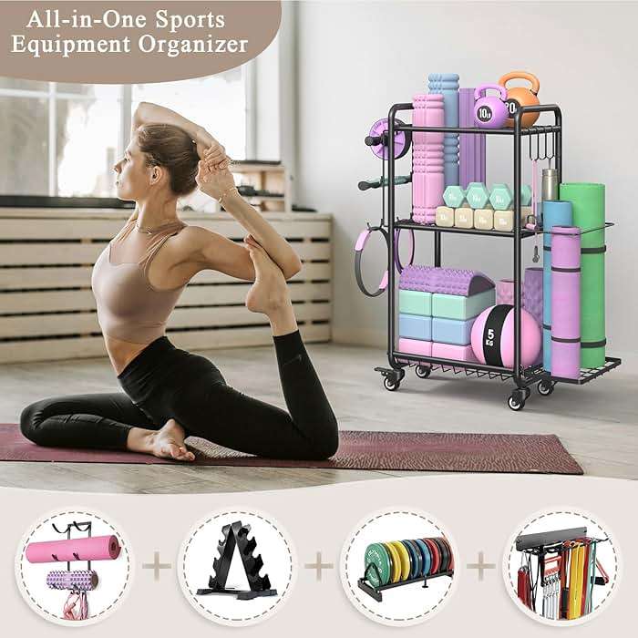 Multi-Functional Home Gym Storage Rack - Yoga Mat Storage Rack, Dumbbell Weight Rack & Workout Equipment Storage with Heavy-Duty Steel Construction for Gym Fitness Organizer - Image 9