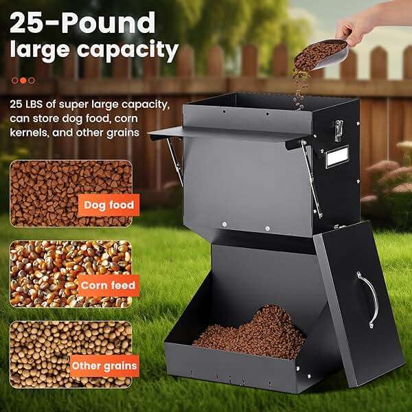 PKNYBZH Automatic Dog Feeder for Large Breed Outdoor, 25lbs Galvanized Gravity Dog Food Dispenser and Pet Feeder for Large Dogs, Cats, Chicken, Ducks, Deer - Image 2