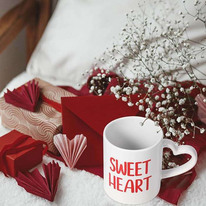 Pickmesh Valentines Coffee Mug Set of 6, 10 oz Valentines Mugs with Handle Pink Red White Ceramic Enamel Cups for Gift Party Supplies - Image 6